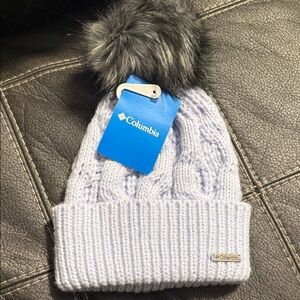 Columbia Knit Beanie with Dark Gray Pom-Pom
